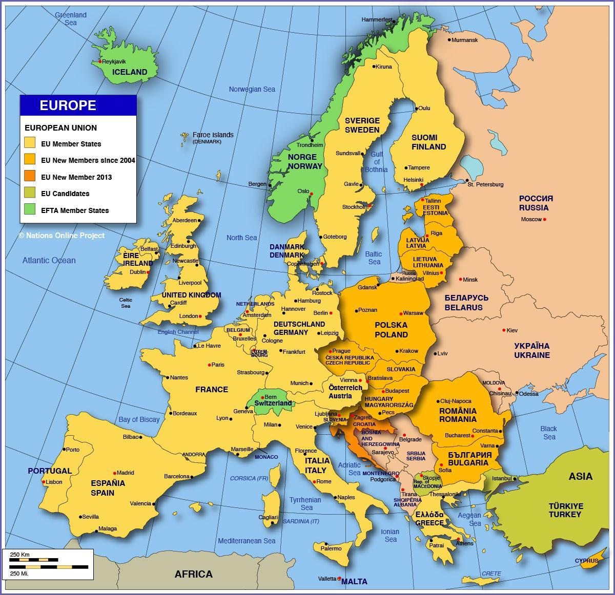 מוסקבה על המפה של אירופה.